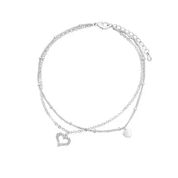 NEW 925 STERLING SILVER PLATE DIAMOND HEART ANKLET - Picture 5 of 6
